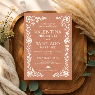 Convite Talavera Terracota Casamento Floral Boho Mexicano