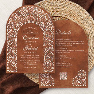 Convite Talavera Terracota Código QR Casamento Fiesta