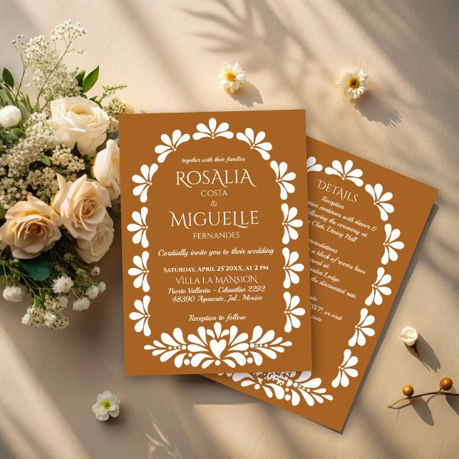 Convite Talavera terracotta boho arca mexicana (Talavera terracotta boho arch Mexican wedding Invitations with rsvp papel picado invitation template)