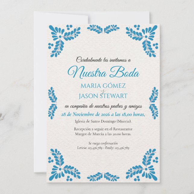 Convite Talavera Turquoise Minimalist Spanish Wedding (Frente)