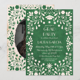 Convite Talavera Verde Bege Mexicano Foto de Graduação