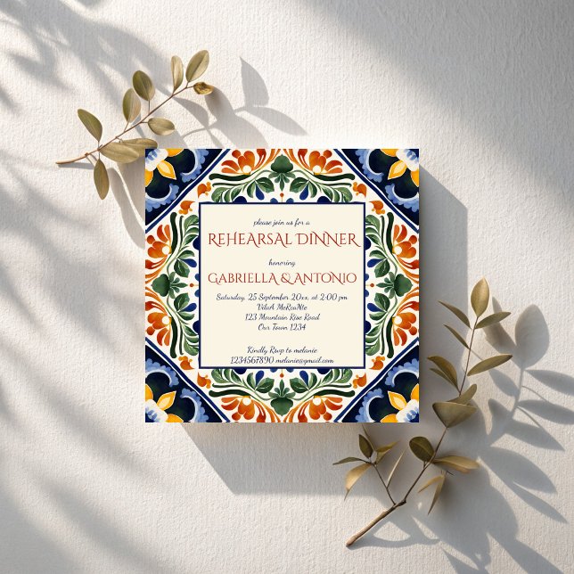 Convite Talavera vintage janto de ensaio mexicano (Talavera vintage Mexican themed wedding rehearsal dinner Invitation cards template instant download)