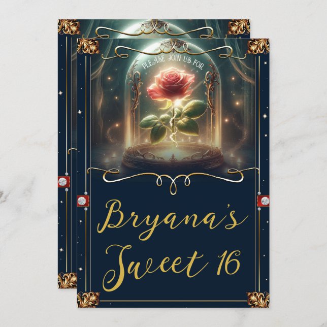 Convite Tale tão antigo quanto o Time Encantado Rosa Sweet (Frente/Verso)