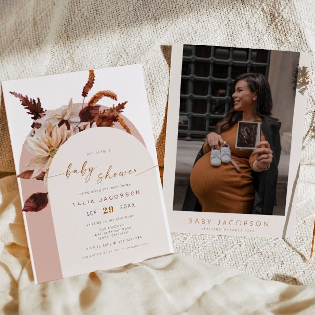 Convite TALIA Bohemian Terracotta Blush Arch Chá de fralda (Criador carregado)