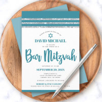 Talit Bar Mitzvah Barra de Prata Verde Azul Simple