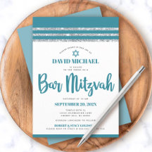 Talit Bar Mitzvah Barra de Prata Verde Azul Simple