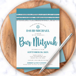 Convite Talit Bar Mitzvah Barra de Prata Verde Azul Simple