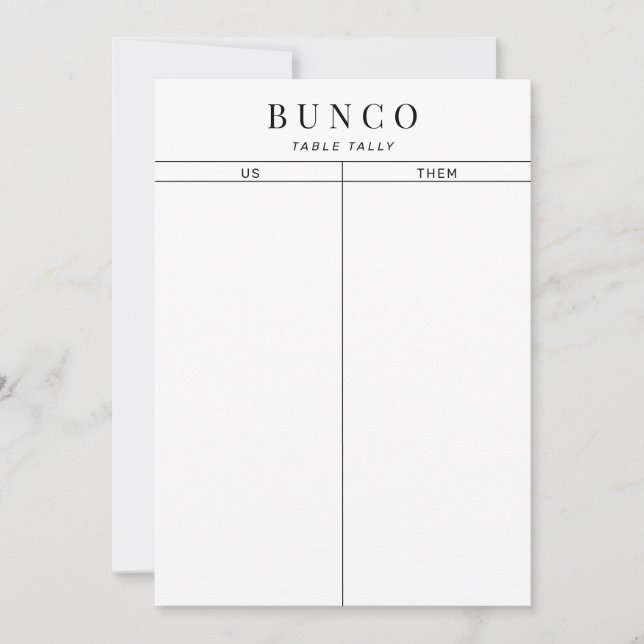 Convite Tally de Mesa Simples de Bunco Preto e Branco (Frente)