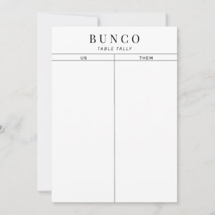 Convite Tally de Mesa Simples de Bunco Preto e Branco