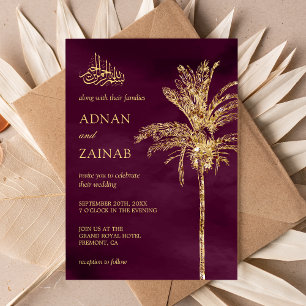 Convite Tâmara Palmeira Glitter Dourado e Roxo Casamento M