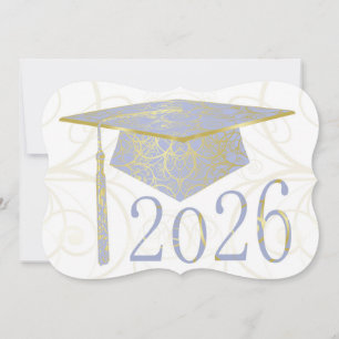 Convite Tampa Azul Céu e Dourado Floral 2026 Card
