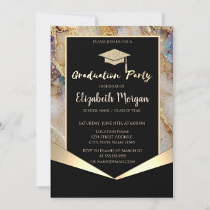 Convite Tampa de Formatura Brilhante, Mármore Pérola com C