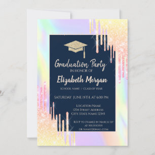 Convite Tampa de Formatura com Brilho, Gotejamento Dourado