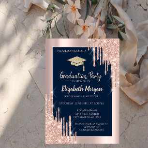 Convite Tampa de Formatura com Brilho, Gotejamento Dourado