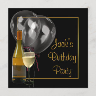 Convite Tampa de Garrafa de Vinho Dourado Preto Festa de A