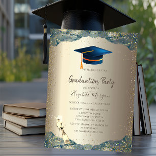Convite Tampa de Graduação Azul, Confete de Taça de Vinho