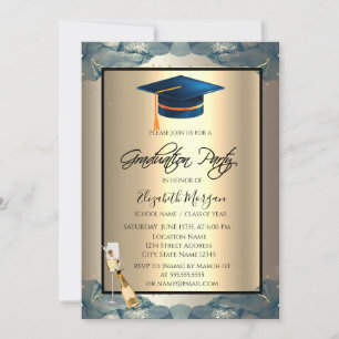 Convite Tampa de Graduação Azul, Vinho, Taça de Champanhe