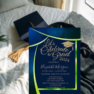 Convite Tampa de Graduação Brilhante Azul Marinho Quadro V