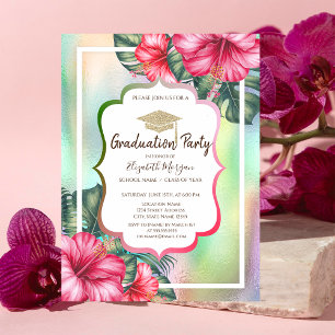 Convite Tampa de Graduação Brilhante Hibisco Holográfico G