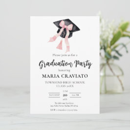 Convite Tampa de Graduação com Laço Rosa Moderno e Elegant