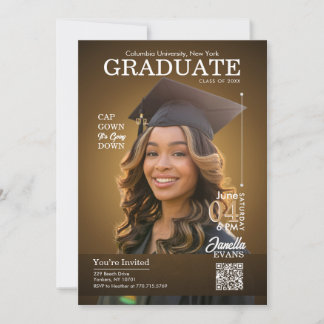 Convite Tampa de Graduação de Capa de Revista Dourada