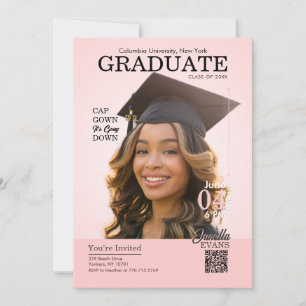 Convite Tampa de Graduação de Capa de Revista Rosa