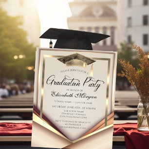 Convite Tampa de Graduação de Moldura Dourada Elegante
