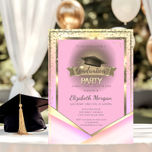 Convite Tampa de Graduação Diamantes Moldura Ombre Festa d