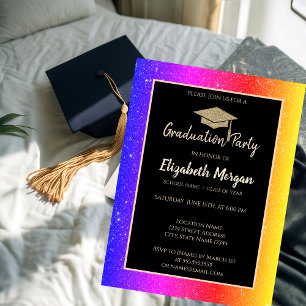 Convite Tampa de Graduação Dourada Brilhante Colorida