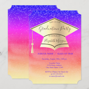 Convite Tampa de Graduação Dourada, Diamantes Graduação Om