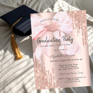 Convite Tampa de Graduacao Dourado Rosa com Gotas e Arco F