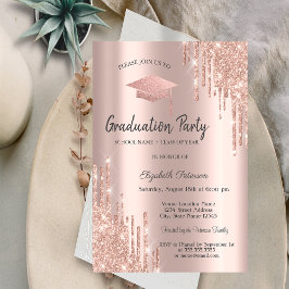 Convite Tampa de Graduação em Rose Gold com Pingos de Glit