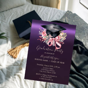 Convite Tampa de Graduação Floral,Arco Roxo Graduação