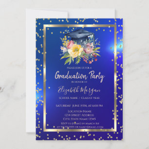 Convite Tampa de Graduacao Floral Azul Marinho