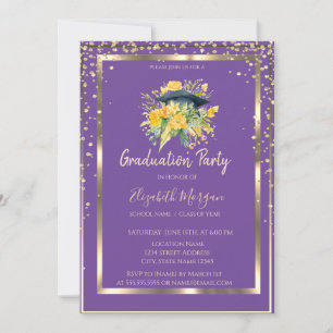 Convite Tampa de Graduação Floral Diamantes Violeta