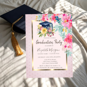 Convite Tampa de Graduação Floral em Aquarela Pontos Gradu