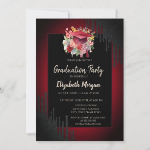 Convite Tampa de Graduação Floral, Preto Gotejamento Verme