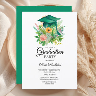 Convite Tampa de Graduação Verde Floral Ensino Médio