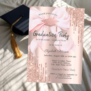 Convite Tampa de Gradução em Rosa com Glitter e Laço