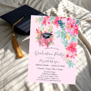 Convite Tampa de Gradução Floral, Flores de Primavera Grad