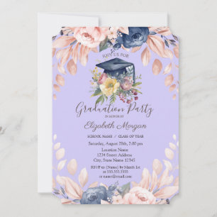 Convite Tampa de Gradução Floral, Flores Roxo Claro Gradua