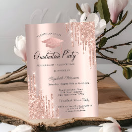 Convite Tampa de Gradução Rose Gold com Gotejamento de Gli