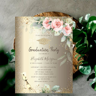 Convite Tampa de Gradução, Taça de Vinho, Flores Boho Grad