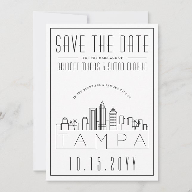 Convite Tampa, Fl Wedding | Skyline Estilizado Salvar a Da (Frente)