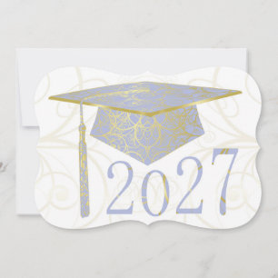 Convite Tampa Floral Azul Céu e Dourado 2027 Card
