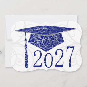 Convite Tampa Floral Azul e Prata 2027 Card