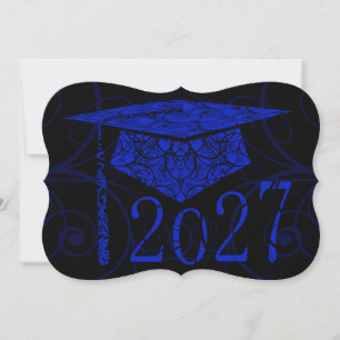Convite Tampa Floral Azul e Preta 2027 Card