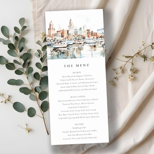 Convite Tampa Florida Skyline Watercolor Menu Card (Criador carregado)