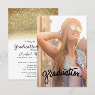 Convite Tampa Glitter Dourado Legal, Foto Graduação