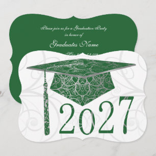 Convite Tampa Verde e Prata Floral 2027 Festa de Formatura